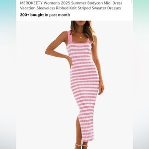 Amazon Pink and White Striped Maxi Dress